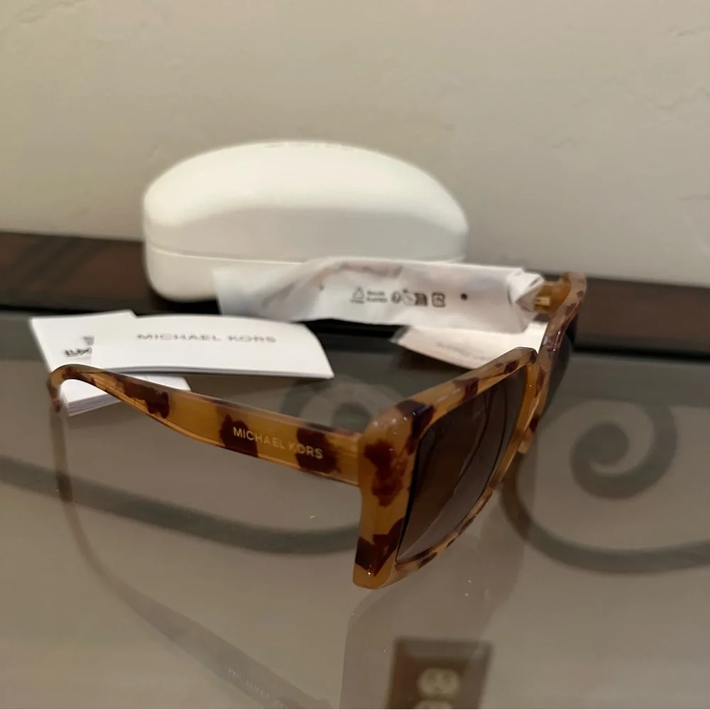 NWT Michael Kors | Tan Tortoise Shell Bellamonte Oversized Square Sunglasses - Picture 3 of 5